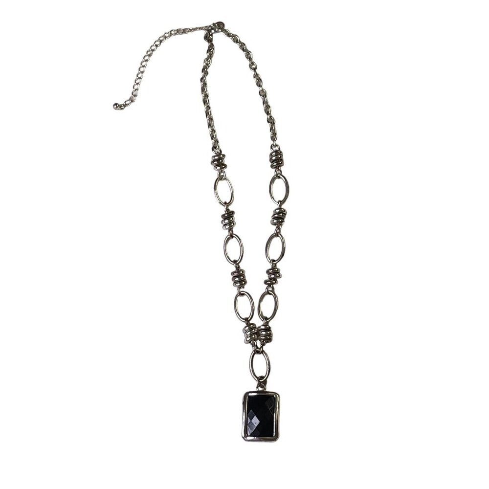 Womens Choker Chain Necklace Silver Tone  Black Pendant Adjustable Length Fashio